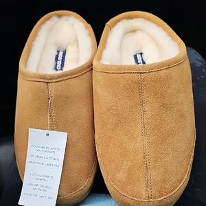 0Lands' End Men's Suede Hearth Slippers In Chestnut With Fur Lining